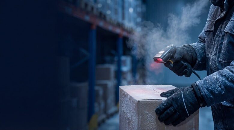red scanner, laser, temple, package, cardboard box, logistics logistics, close-up, technology, consumers, shipping shipping, delivery, warehouse, automation, logging, identification, retail, supply chain, label, transparency, industry, digital, contractor, ai generated