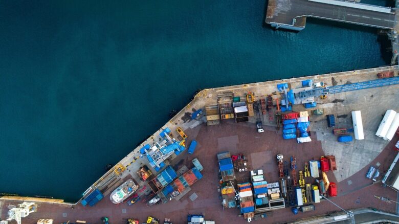 sea, ocean, blue, water, nature, aerial, view, wharf, cargo, travel, container, van, trucks, blue truck, wharf, wharf, wharf, wharf, wharf, cargo